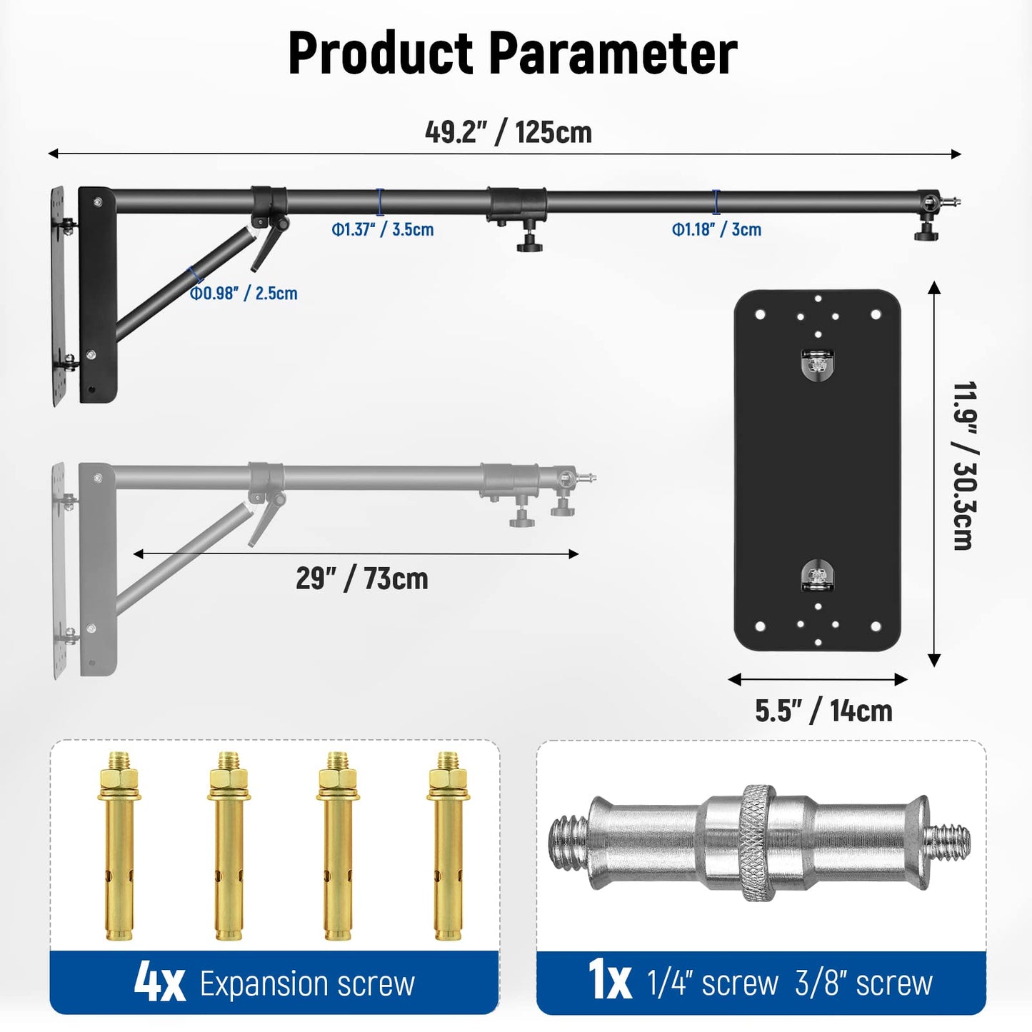 NEEWER triangle boom arm for wall mounting for photo light and flash - WB-1250-1