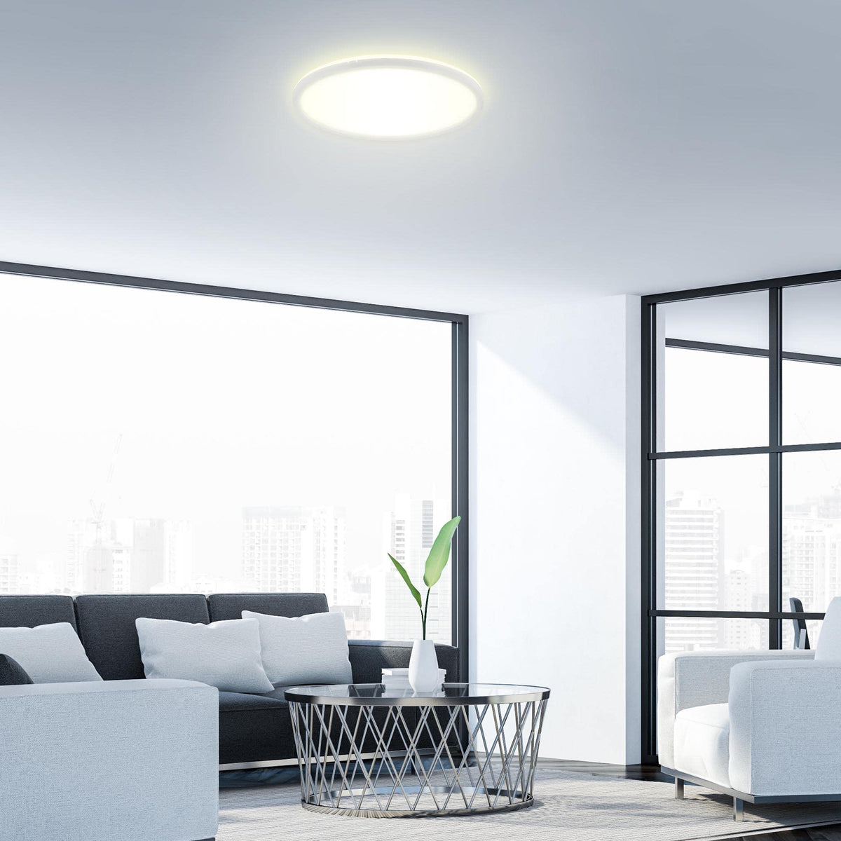 BRILONER - LED ceiling lamp with indirect light, 3cm flat, 22W 3,000lm, neutral white light color, lamp, ceiling light, living room lamp, LED panel, kitchen lamp, bedroom lamp, hallway, ø42cm, white - 7157-416