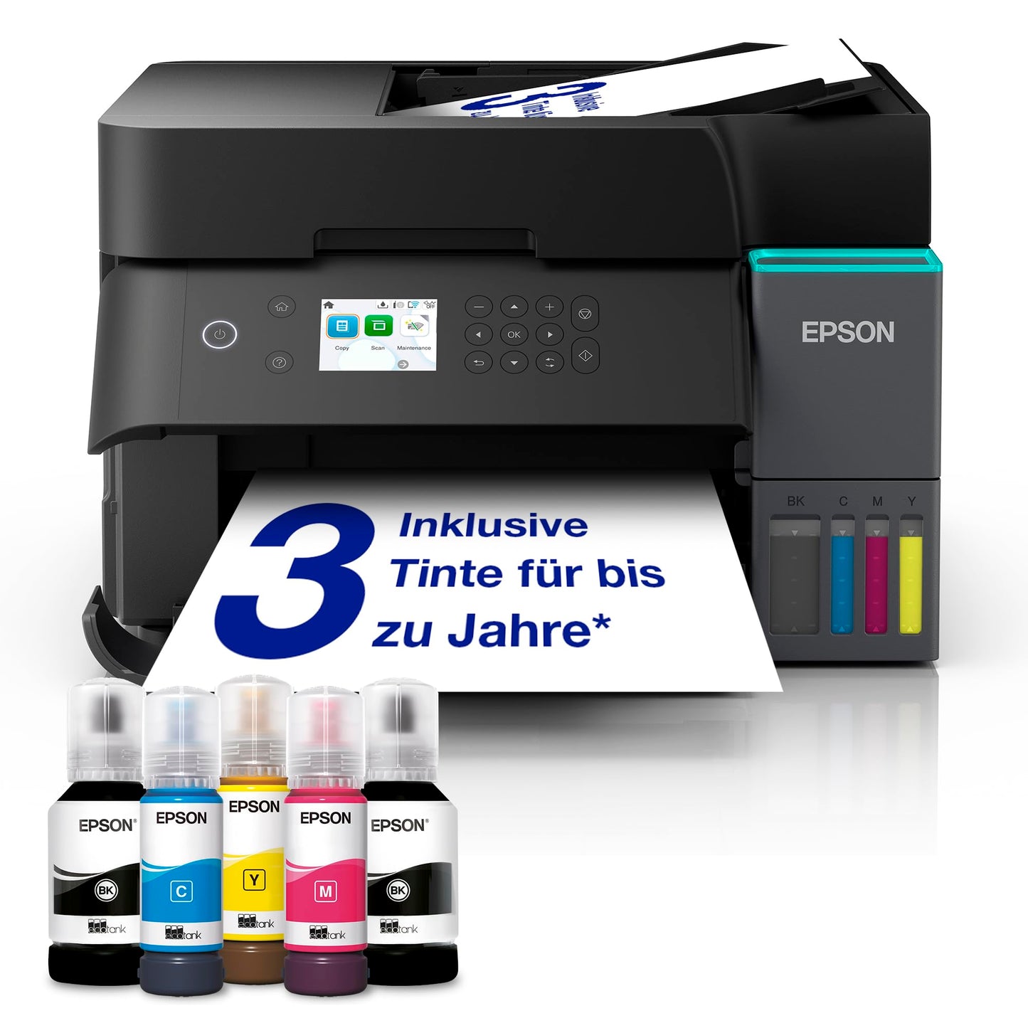 Epson EcoTank ET-3950 ink tank printer | for the home office | WiFi | A4 | Duplex printing, copying, scanning | 6.1 cm LCD display | 30-sheet ADF | Includes ink for up to 3 years