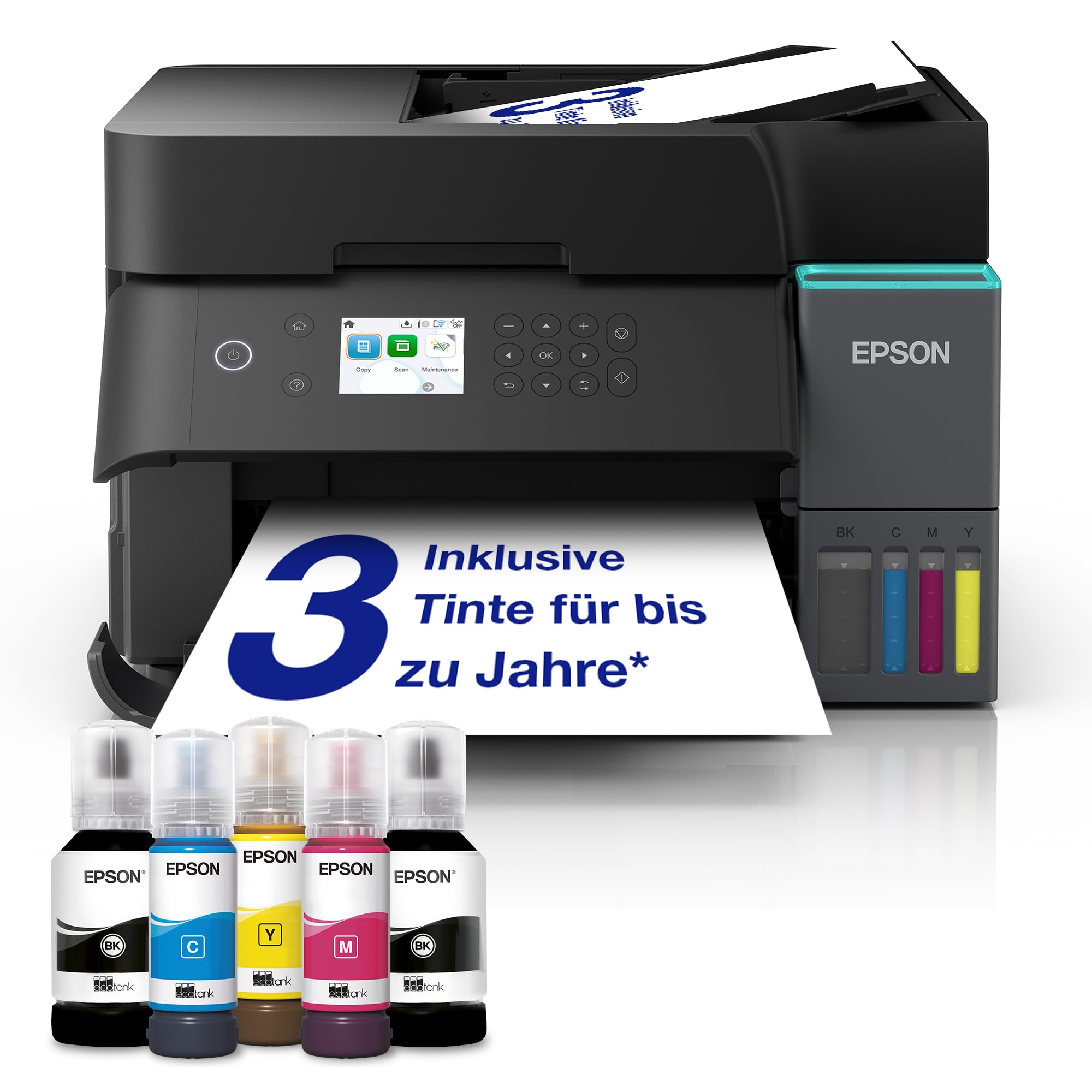 Epson EcoTank ET-3950 ink tank printer | for the home office | WiFi | A4 | Duplex printing, copying, scanning | 6.1 cm LCD display | 30-sheet ADF | Includes ink for up to 3 years