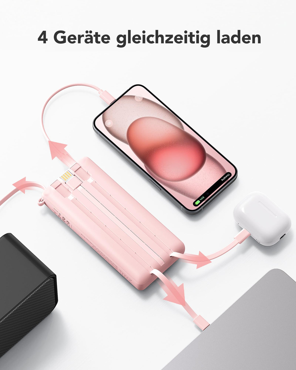VRURC Power Bank, Powerbank 20000mAh cu 4 cabluri, 22.5W încărcare rapidă - T2047Q