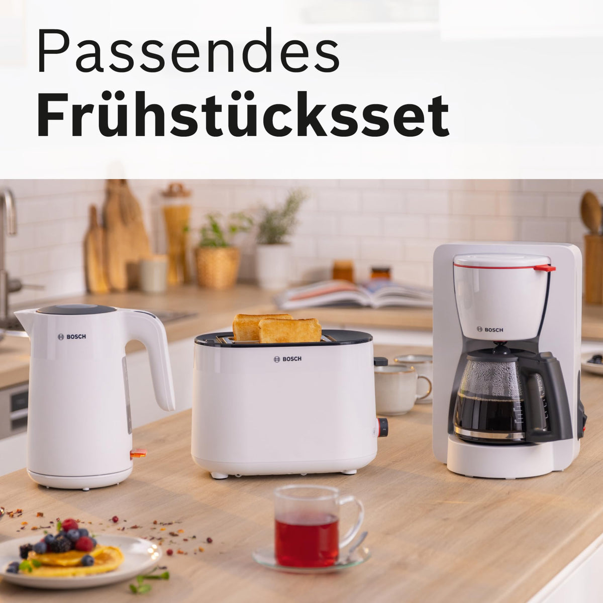 Bosch Compact Toaster MyMoment TAT2M121, integrated bun warmer, with defrost function, automatic shut-off, lift function, bread centering, perfect for 2 slices, 800 Watts, Matte White