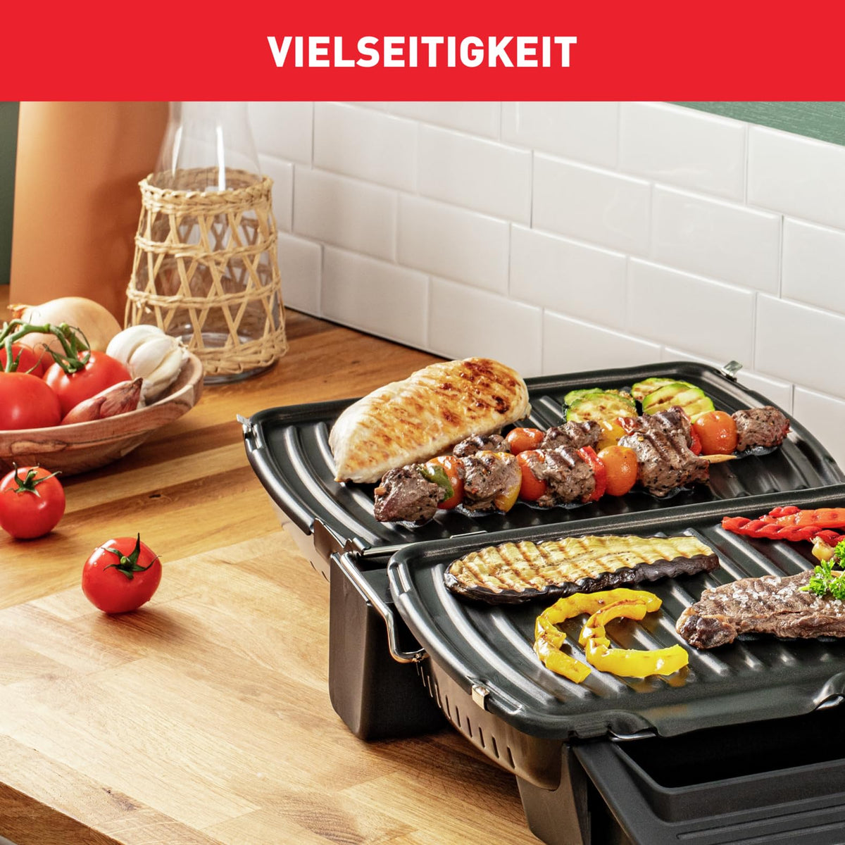 Tefal 3in1 Grill de contact, cu funcție de gratinare, suprafață dublă de grătar când este deschis ca grătar de masă/BBQ, Sandwich, Steak, Panini, termostat reglabil, antiaderent, Gri, GC3060