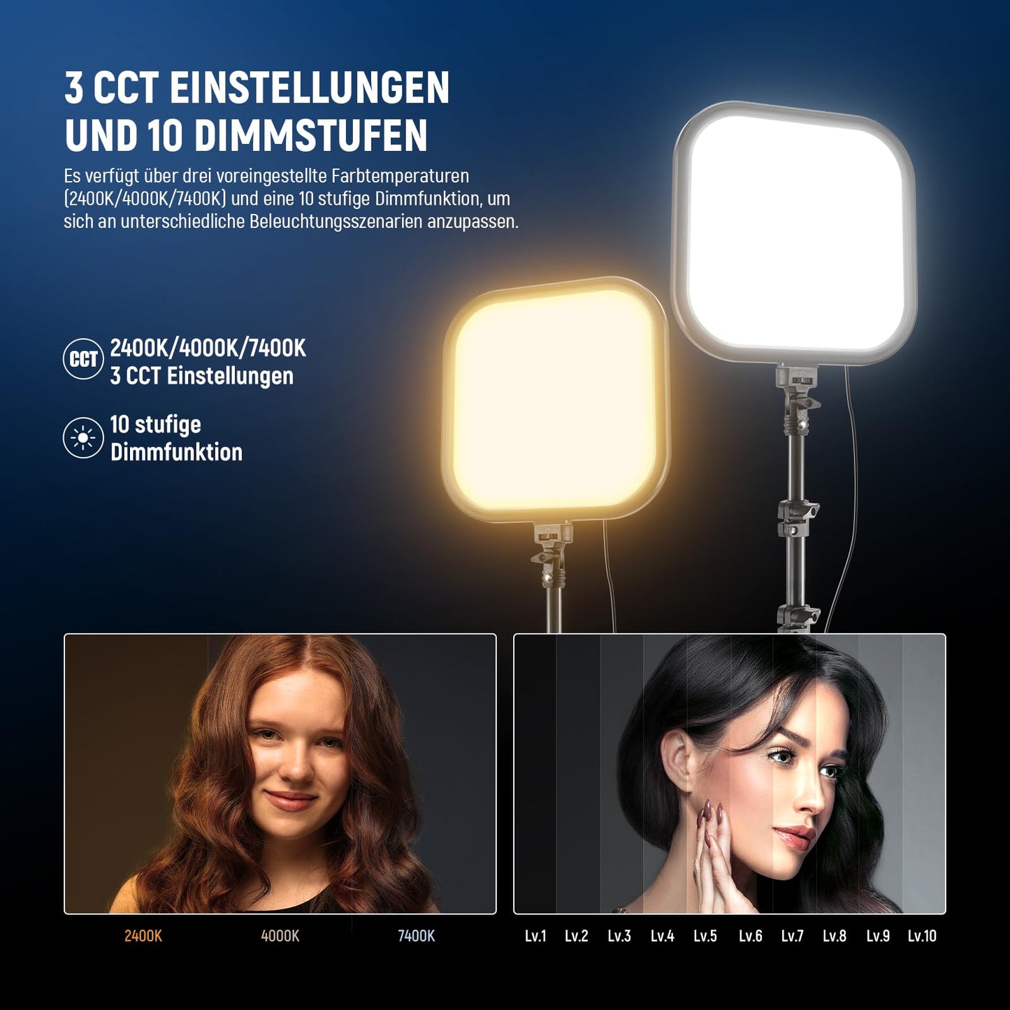 NEEWER video light LED panel light, pack of 2, 15W 10.8" photo light lighting set with 63" tripod/mobile phone holder, Edge Lit Bi Color dimmable studio light 816Lux CRI95+ for photography film streaming L220