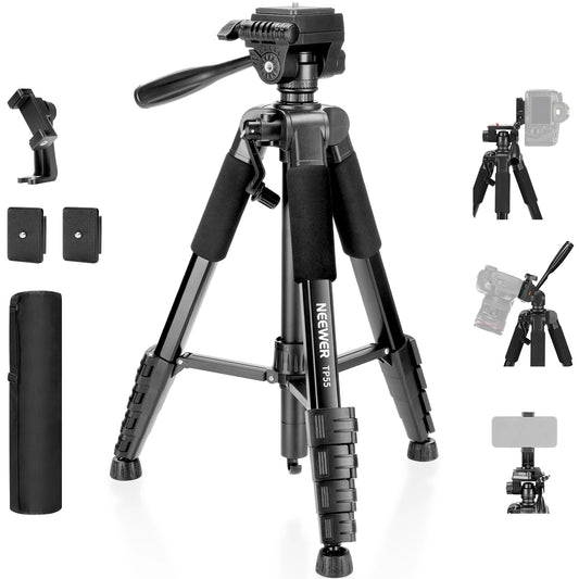 NEEWER Basics Camera Tripod, 71'' Tripod with Mobile Phone Holder, Compatible with iPhone for Video Recording, Professional, Lightweight, Portable Aluminum Travel Tripod with 3-Way Tilt Head, TP55