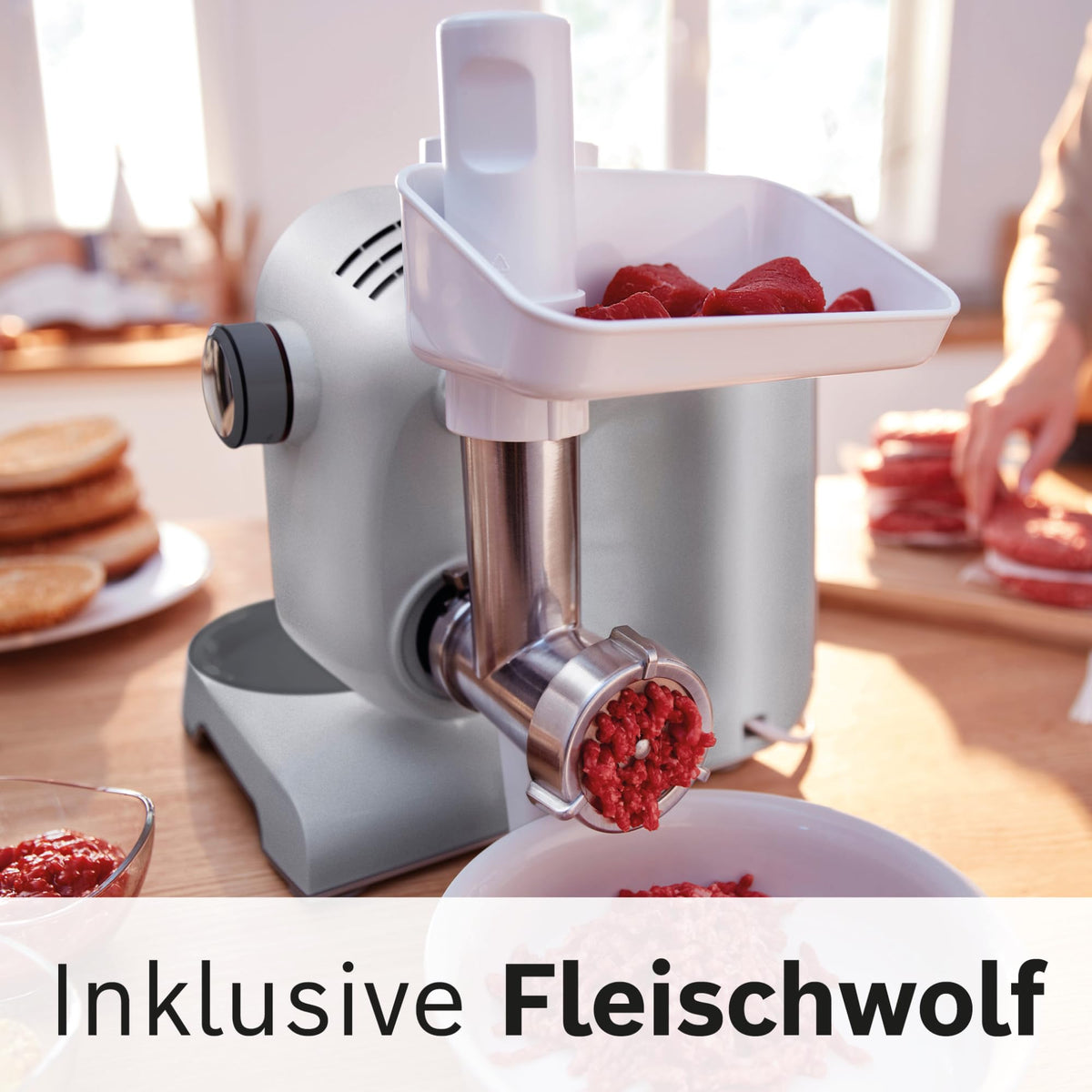 Bosch Robot de bucătărie Serie 4, bol de 3,9 L, lavabil în mașina de spălat vase, blender de 1,25 L, mașină de tocat carne, storcător de citrice, cârlig de frământat, tel, feliator continuu, 3 discuri, 900 W, antracit/silver, MUM56340
