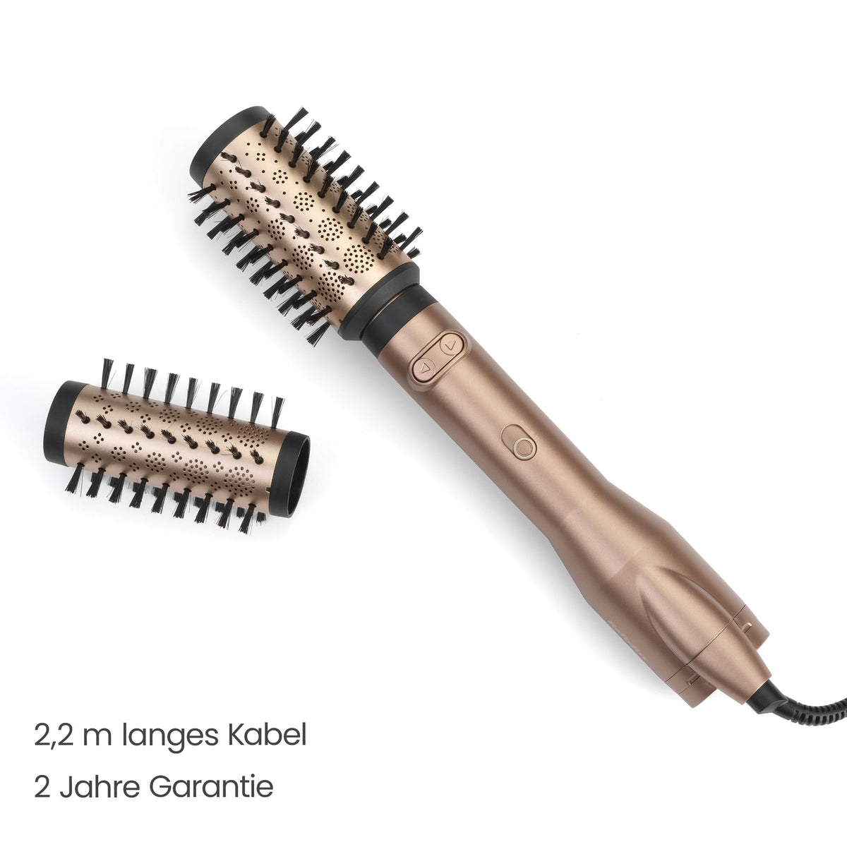 BaByliss Big Hair Dual Perie rotativă cu aer cald – Tehnologie cu ioni pentru anti-frizz, accesorii de 50mm și 40mm, 2 direcții de rotație, 2 setări de temperatură + buton de aer rece, champagne, AS952E