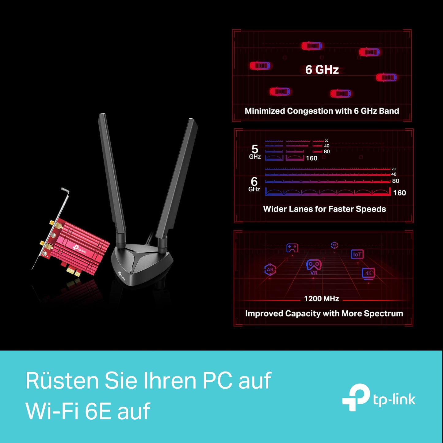 TP-Link Archer TXE75E Wi-Fi 6E WLAN PCIe network card with Bluetooth 5.2, 5400 Mbps, WPA3, Inter chipset with 2 removable antennas, Win 11/10