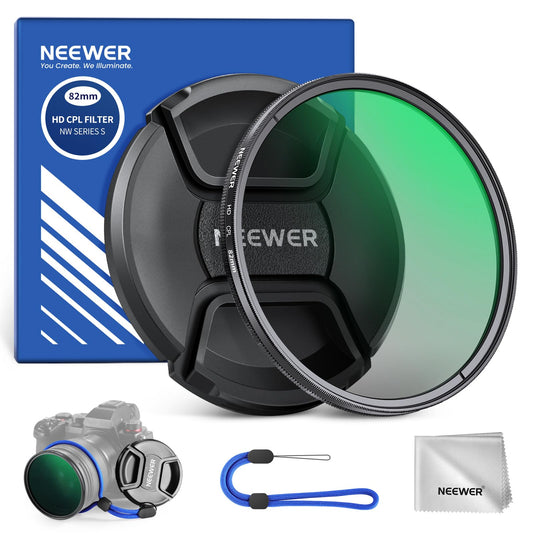 NEEWER 82mm CPL filter with lens cap, ultra-thin, multi-durable, nano-coated circular polarization filter with HD optical glass for camera lenses, reduces reflections, glare - NW - 10104881