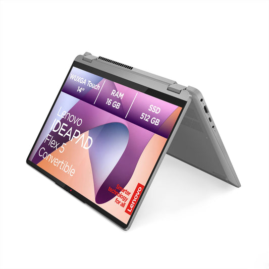 Lenovo IdeaPad Flex Convertible 5 Laptop | Display WUXGA de 14" | AMD Ryzen 7 7730U | 16GB RAM | 512GB SSD | Grafică AMD Radeon | Windows 11 Home | QWERTZ | gri | 3 luni Premium Care - 82XX0003GE