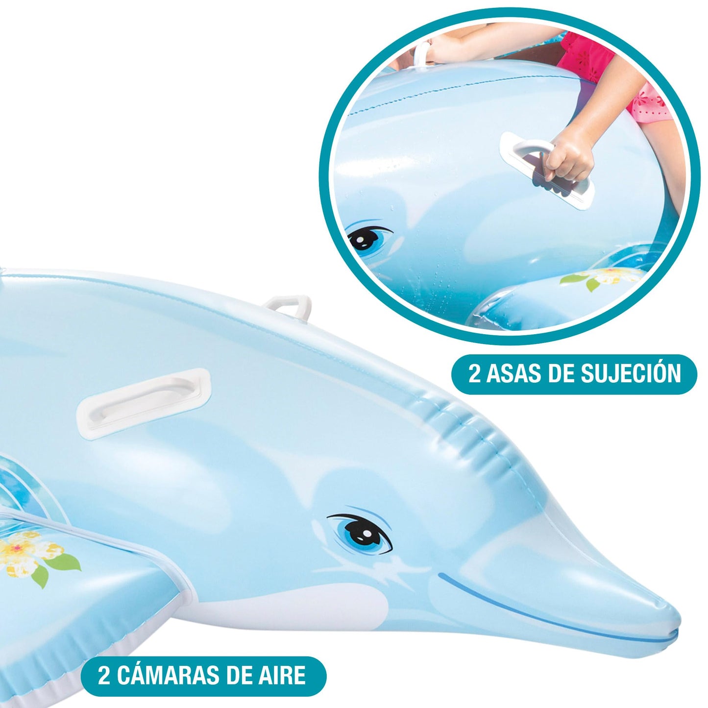 Intex 58535NP - Inflatable dolphin mount, vinyl, multi-colored, 175x66 cm