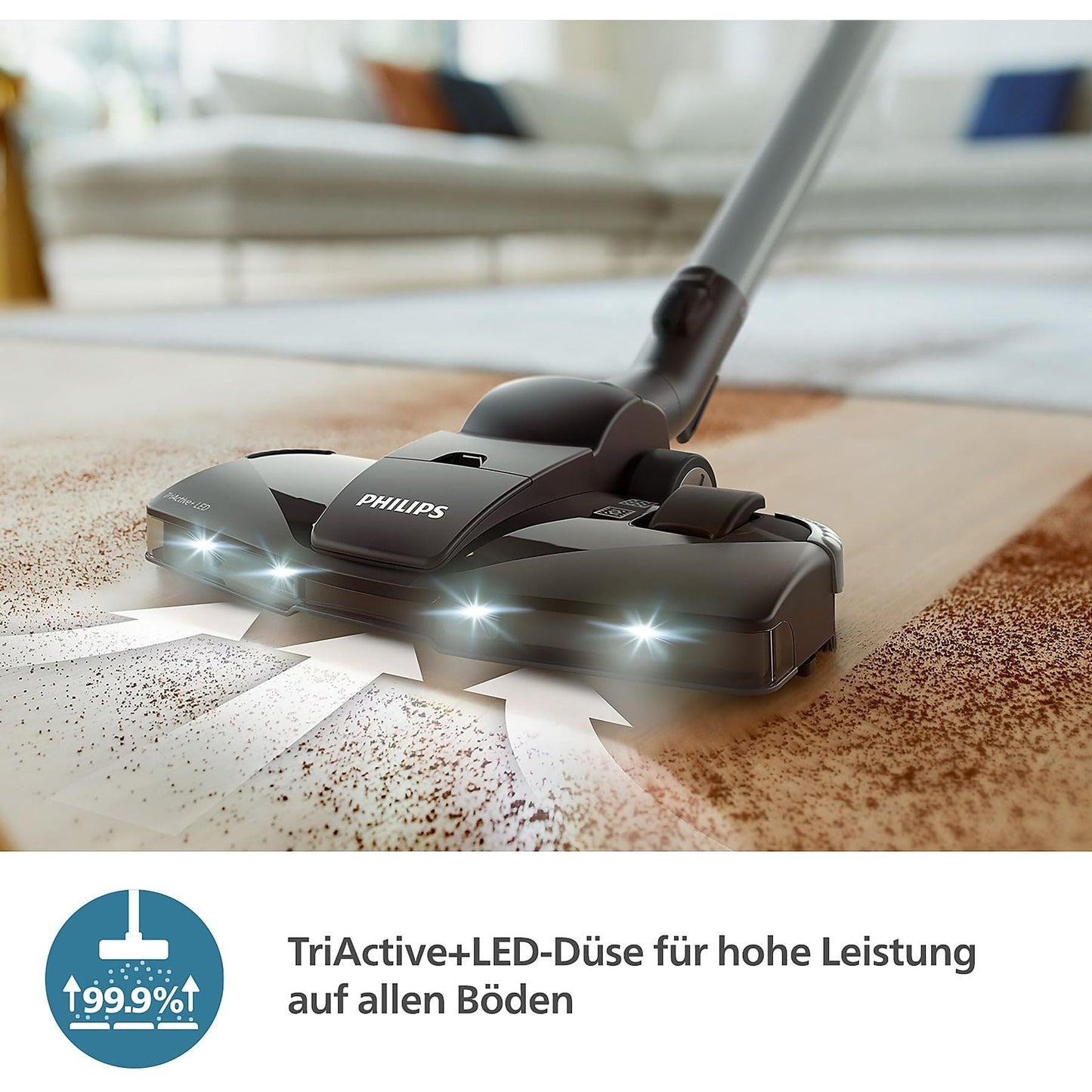 PHILIPS 6000-Series Bag Vacuum Cleaner Performer LED - 900 W Motor, TriActive+ LED Nozzle, HEPA, 9 m, Durable Bags, Black (XD6142/12)