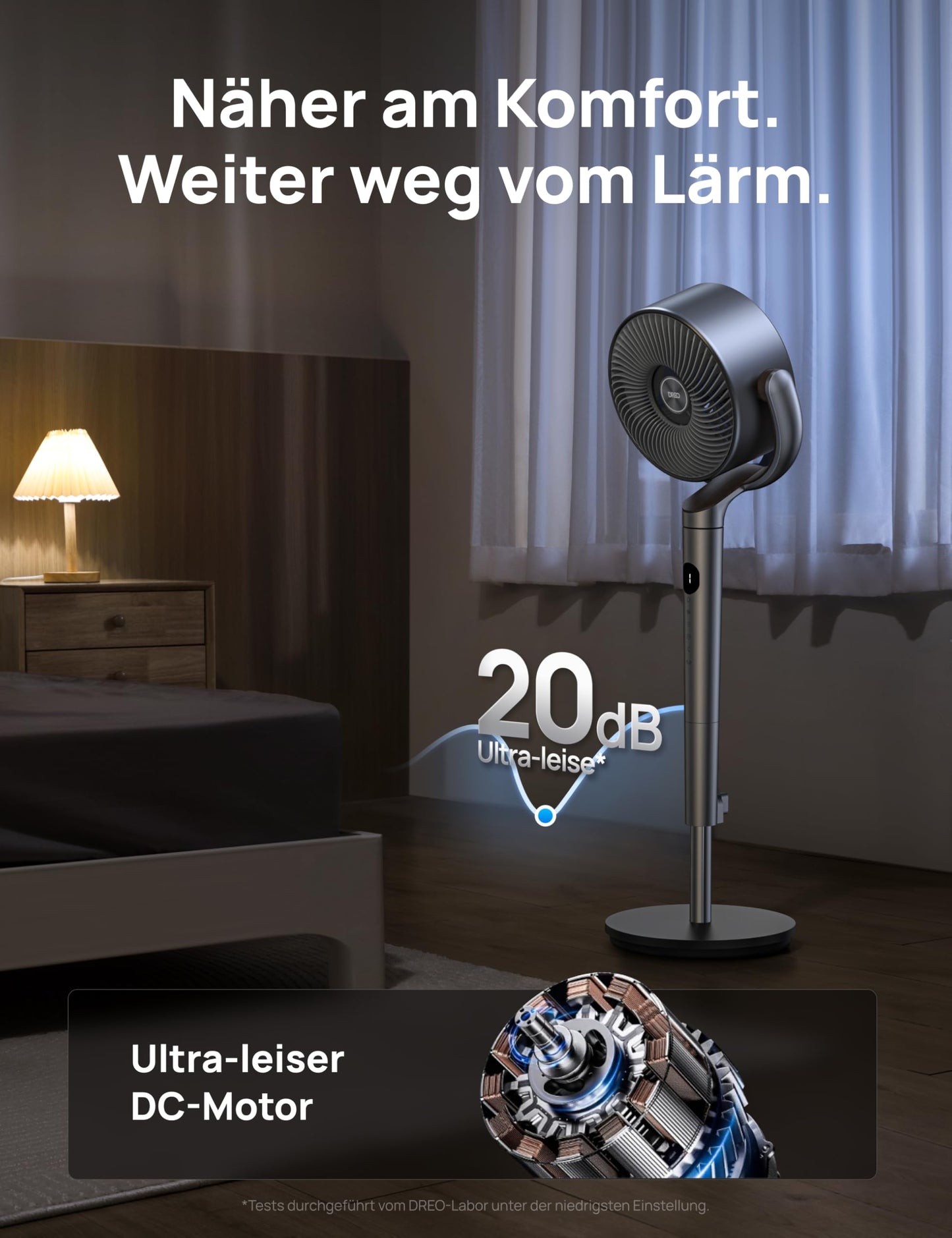 DREO Smart Pedestal Fan, 120°+120° Oscillating Fan with Wi-Fi/Voice Control, 20dB Quiet Floor Fan for Bedroom, Adjustable Height, 8 Speeds, 6 Modes, 12H Timer - DR-PF002S