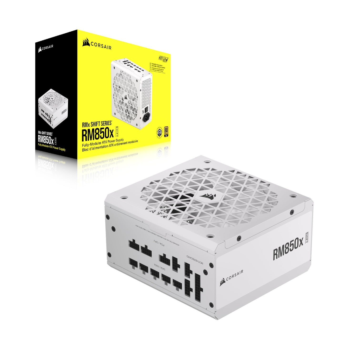 Corsair RM850x SHIFT Fully Modular ATX Power Supply - Modular Side Interface - ATX 3.1 & PCIe 5.1 Compatible - Zero Speed Fan Mode - 105°C Capacitors - 80 PLUS Gold Efficiency - White - CP-9020274-EU