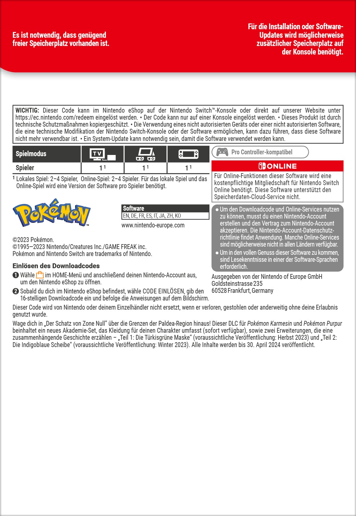 Pokémon Crimson/Purple The Treasure of Zone Zero | Nintendo Switch - Download Code - 10009827