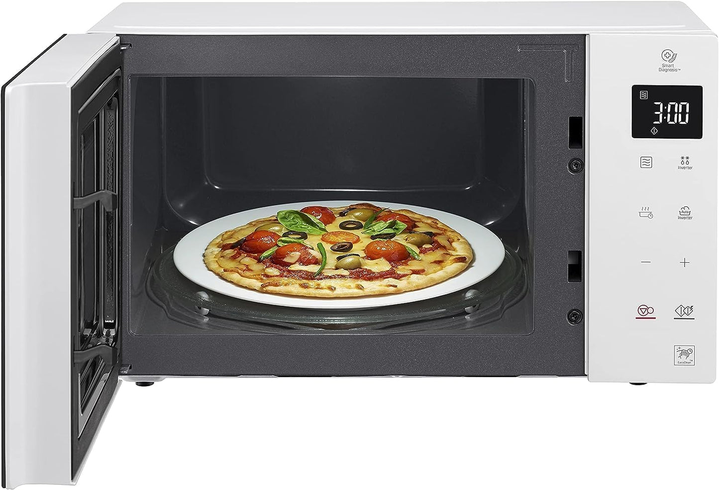 LG MS23NECBW solo microwave (23 L, 1000 W) with 28 automatic programs (LED display, Smart Inverter technology, easy to clean), white