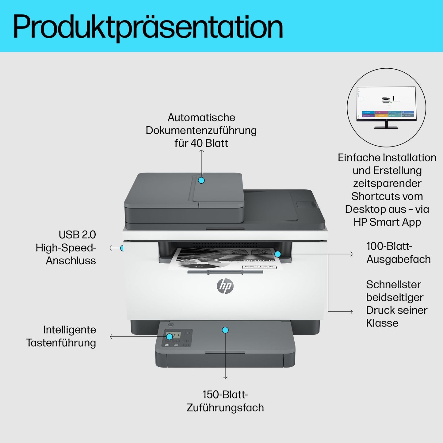 HP LaserJet MFP M234sdn multifunction laser printer, printer, scanner, copier, document feeder, LAN, duplex, gray-white, 29 ppm - 9YG02F
