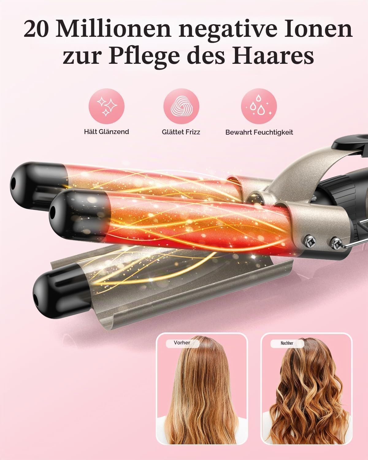 Curling iron set 5 in 1 wave iron - curling irons 3 barrels for large no curls ceramic hair curlers with various attachments temperature adjustment quick heating with glove and 2 clips - MD-J18