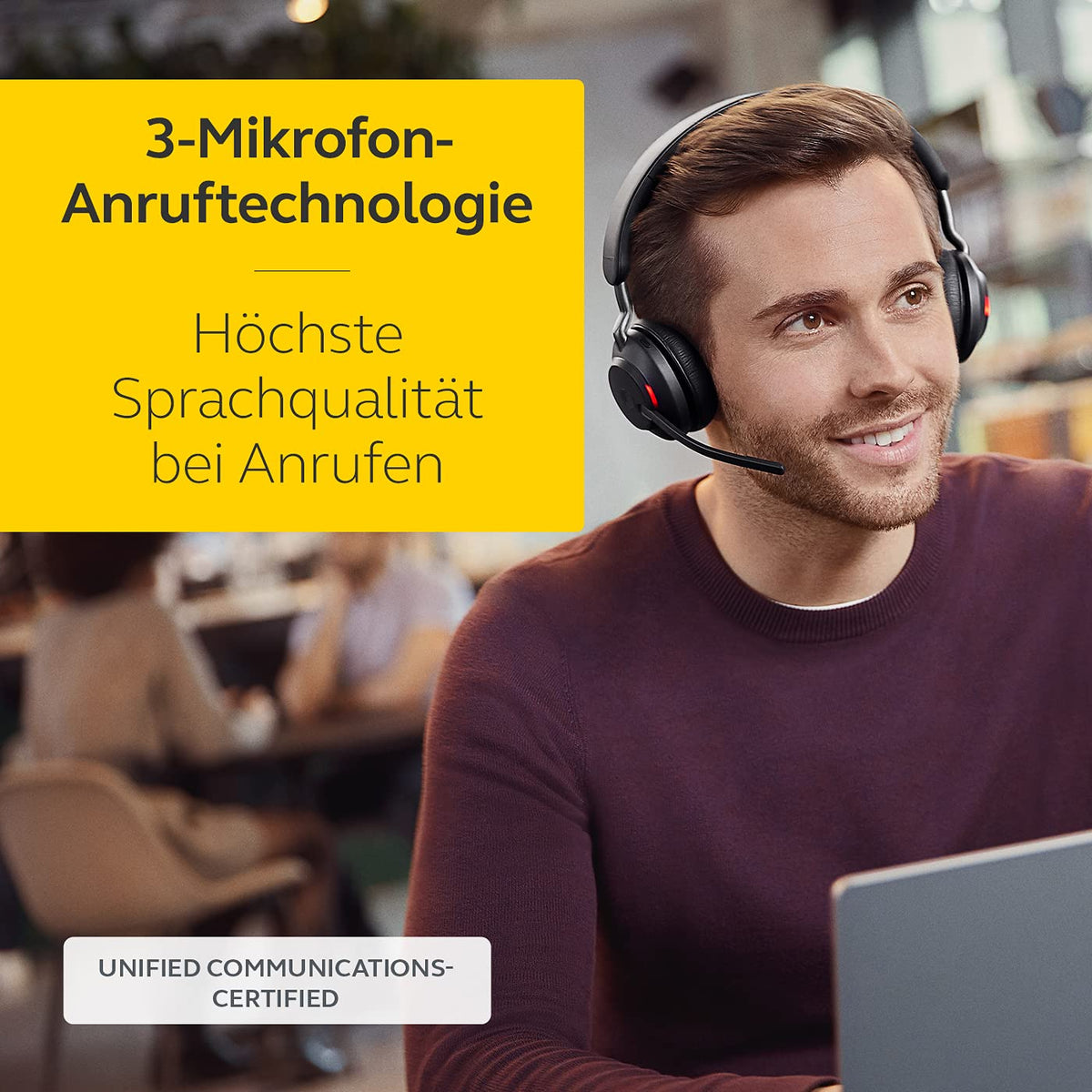 Jabra Evolve2 65 Wireless PC Headset – Noise Canceling UC Certified Stereo Headphones with Long-Lasting Battery – USB-C Bluetooth Adapter – Black - 26599-989-899