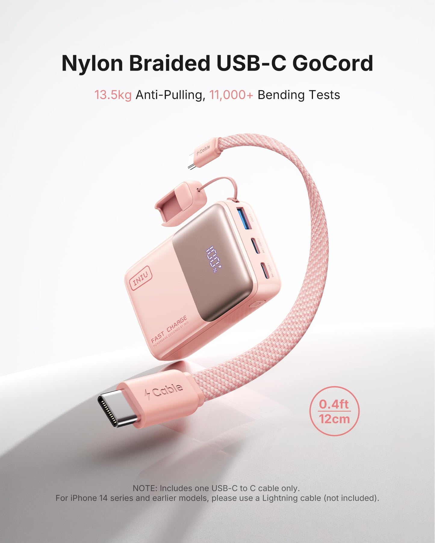 INIU Mini Power Bank, 45W 10000mAh Power Bank Small But Strong (USB C In & Out), Quick Charge Function PD3.0 External Mobile Phone Batteries, Compatible with iPhone 17 16 15 Pro Max Mini Samsung S24, Soft Pink - P50