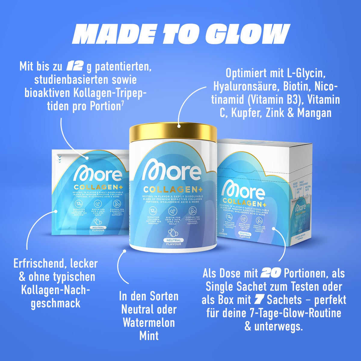 MORE Collagen+, Pepene verde și mentă, cu hidrolizat de colagen, 300 g - XMO50175