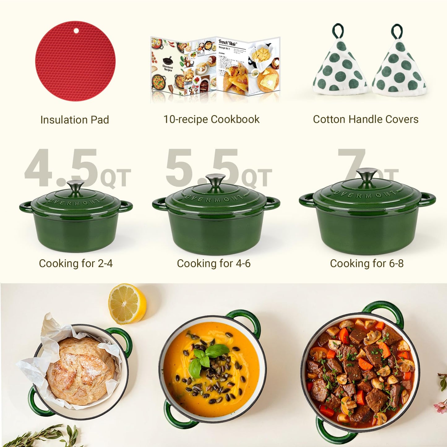 Overmont roasting pan enamel cast iron pot - casserole 24cm oven-safe - with lid and cookbook - for kitchen baking stewing roasting light green - 24CM-Enamel-Highlighter