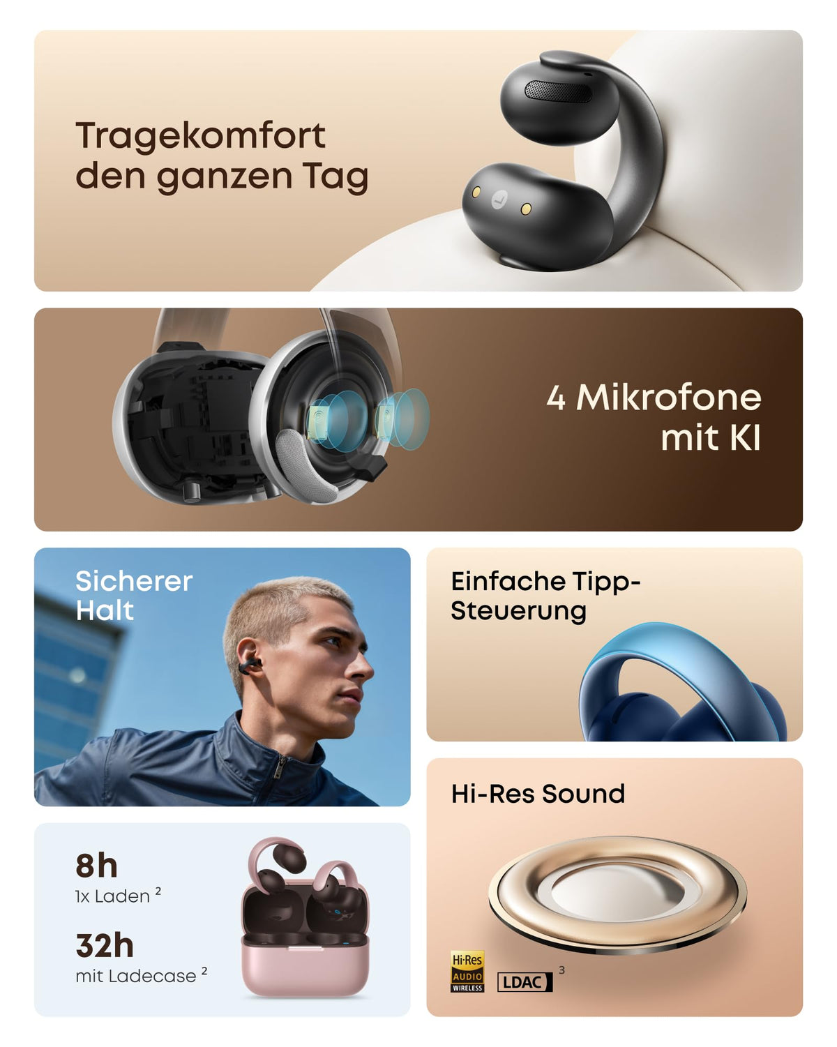 soundcore by Anker AeroClip, open-ear headphones, open-ring design, Hi-Res - A3388