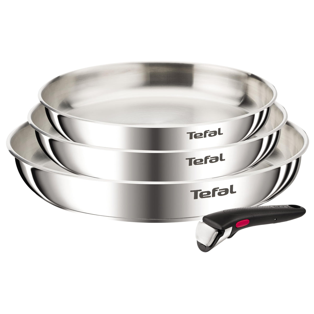 Tefal Ingenio Emotion Frying Pan Set, 3-piece, 22/24/28 cm + detachable handle, stainless steel, non-stick, induction compatible, oven safe, dishwasher safe - L8968445