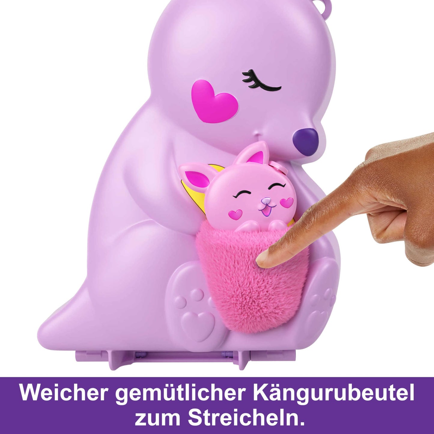 Polly Pocket Mama and Joey Kangaroo Bag - 2-in-1 Animal Nursery Playset, 2 Dolls, 7 Animals and Accessories, Includes Soft Pouch and Box, Perfect for Travel, Ages 4+, HKV50