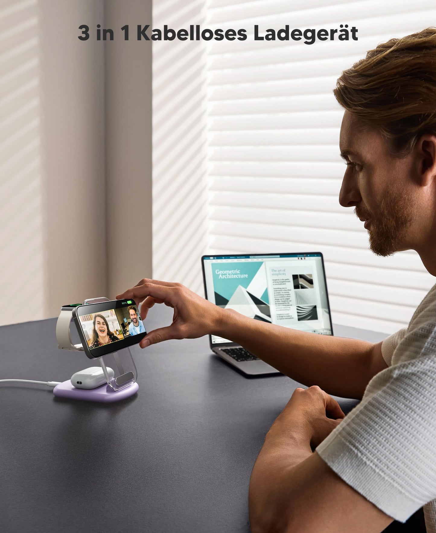 Mag Safe charger, charging station Apple Watch and iPhone, 3 in 1 charging station compatible with iPhone 17e 17 16 15 14 13 12 Pro Max/Air/Plus/Pro, for Apple Watch 10/9, Airpods 3/2/Pro, purple - T618-F