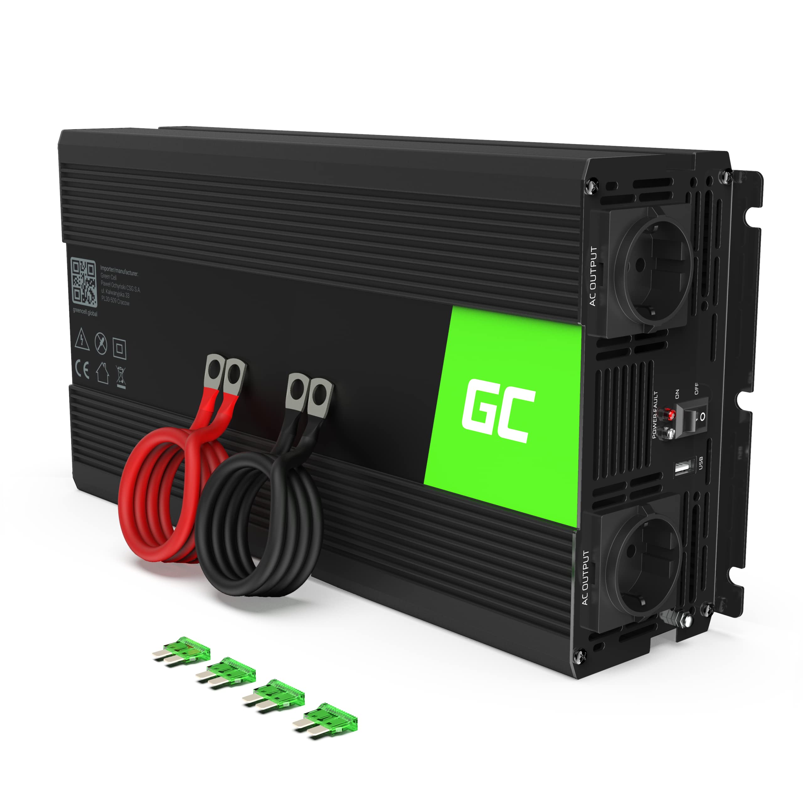 Green Cell 1500W/3000W 24V to 230V Volt Car Voltage Converter Inverter Power Solar Inverter DC AC Converter Current Converter Vehicles Caravan Car Modified