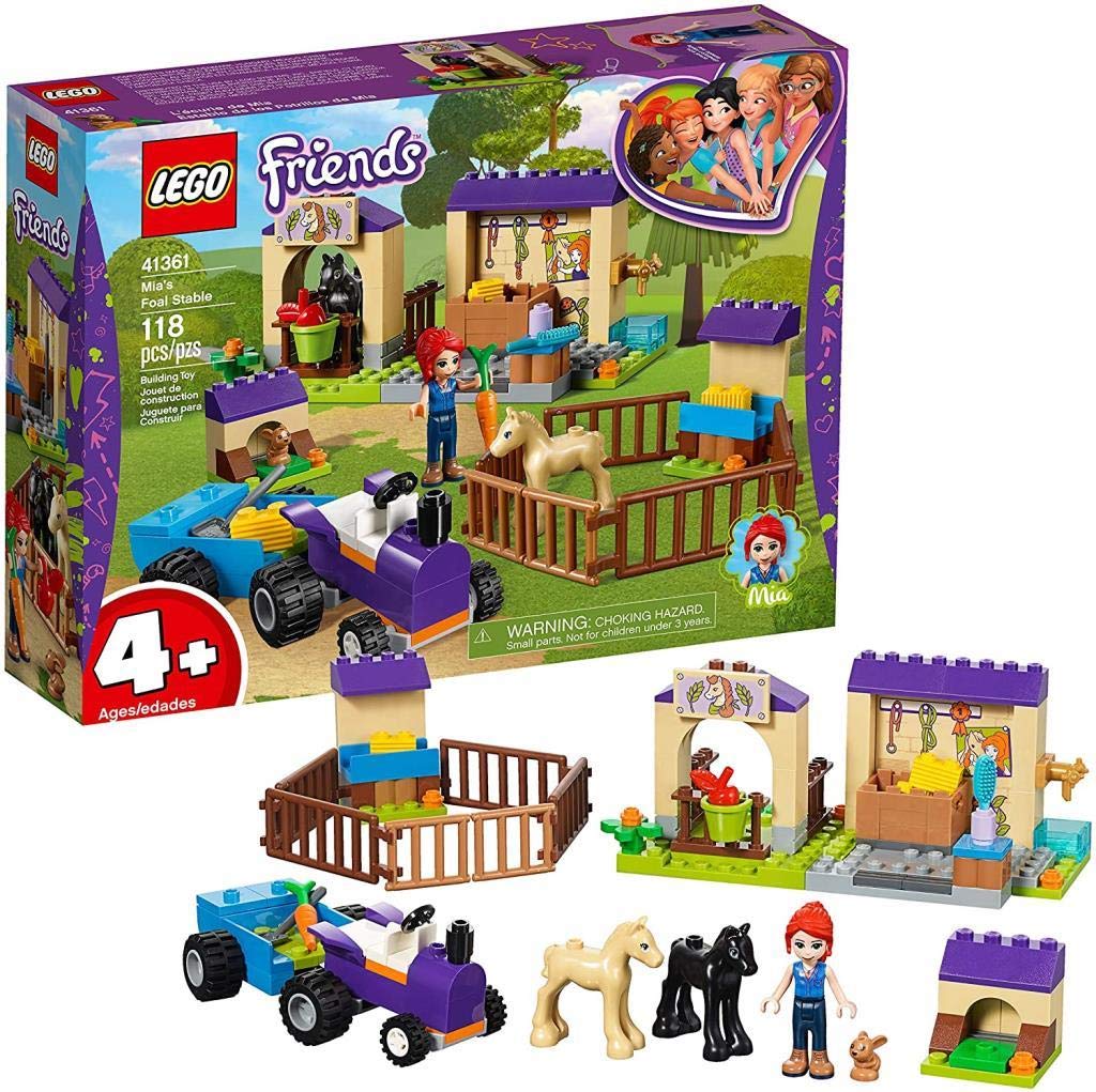 LEGO 41361 Friends Mia's Foal Stable, playset with Mia as a mini doll, 2 foal figures, rabbit figure and tractor with trailer, farm toys for children