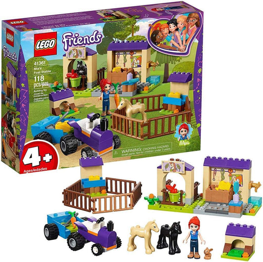 LEGO 41361 Friends Mia's Foal Stable, playset with Mia as a mini doll, 2 foal figures, rabbit figure and tractor with trailer, farm toys for children