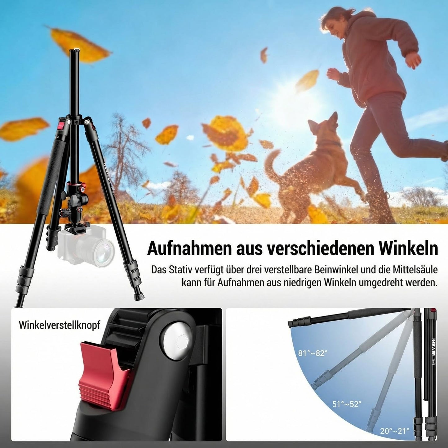 NEEWER 90 inch high horizontal camera tripod monopod with ball head, metal DSLR video travel tripod, Arca type quick release plate and inverted legs, maximum load 10kg/22lbs, TP63