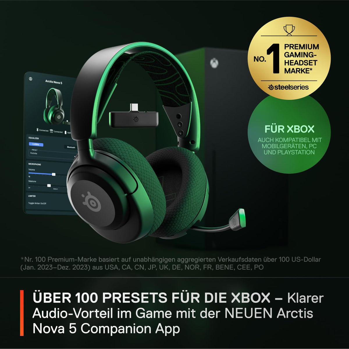 SteelSeries Arctis Nova 5X Wireless Xbox Gaming Headset – For Xbox, PS, PC, Mobile – Magnetic Neodymium Drivers – 100+ Audio Presets – 60 Hours Battery Life – 2.4 GHz / BT – ClearCast Gen2.X Mic - 61676