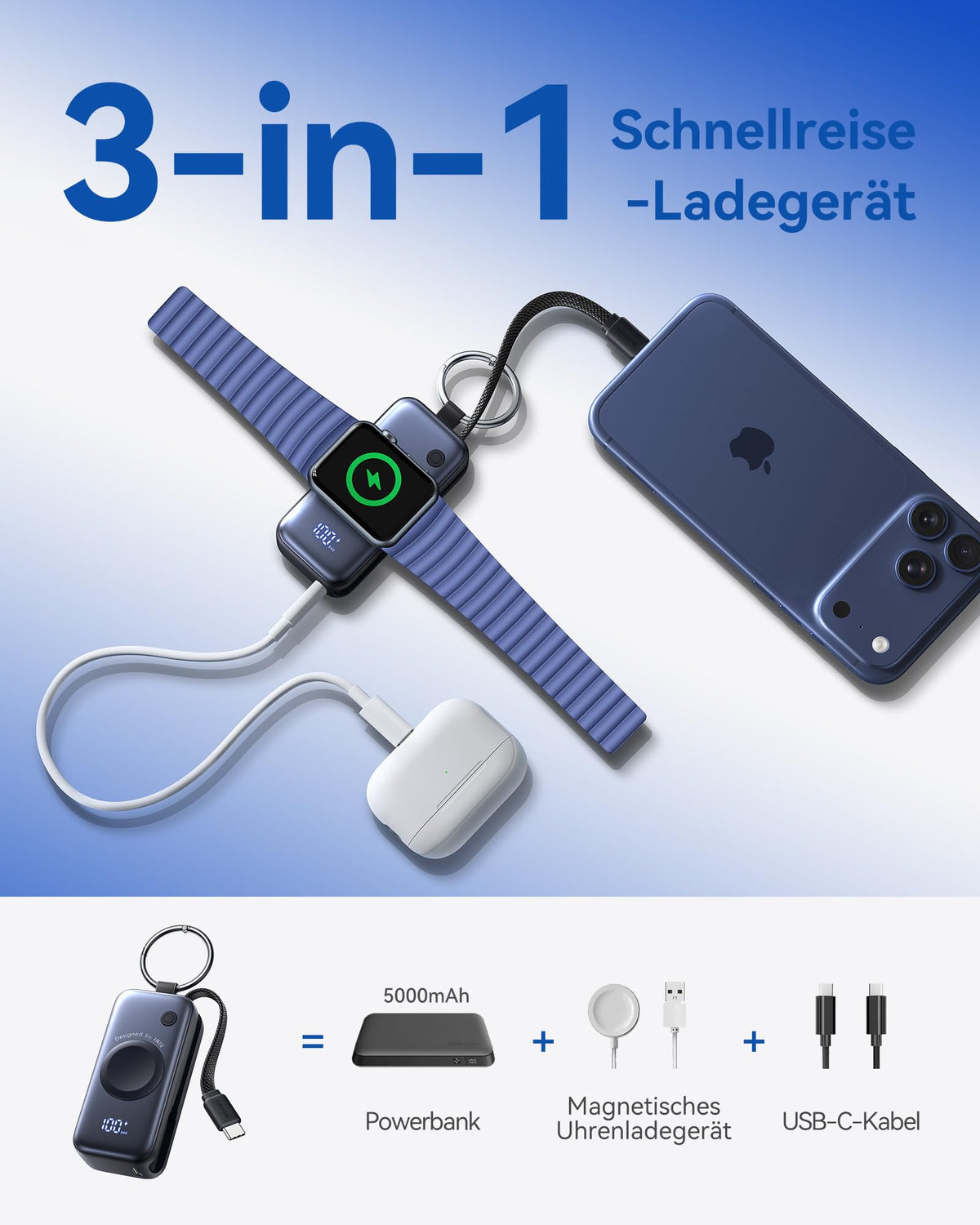 INIU 20W SnapGo Power Bank, 5000mAh Mini External Mobile Phone Batteries for Apple Watch - P81