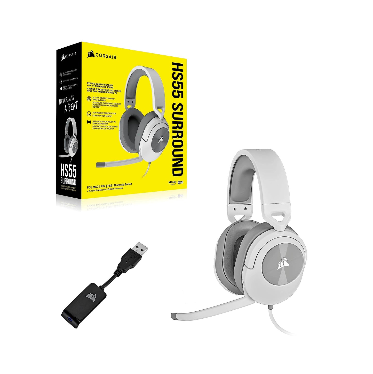 Corsair HS55 Surround Wired Gaming Headset - White - CA-9011266-EU