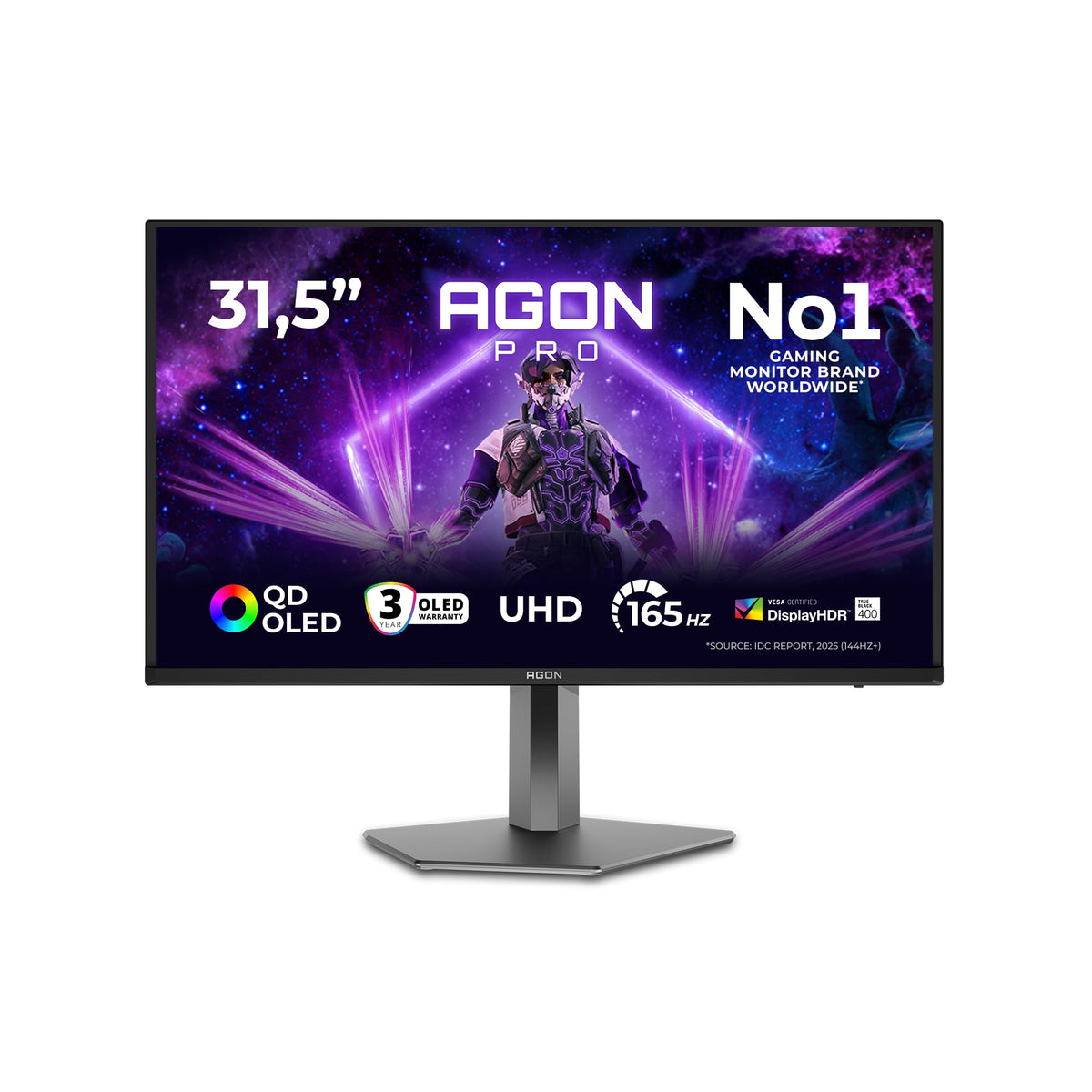 AOC AG326UD Monitor de gaming de 32 inch UHD cu Hub USB, 165Hz, panou QD-OLED, 0.03ms GtG, Adaptive Sync, HDR400 TrueBlack, G-Sync Comp., ajustare pe înălțime, difuzoare, (3840x2160 HDMI 2x 2.1 DP 1x 1.4) Negru
