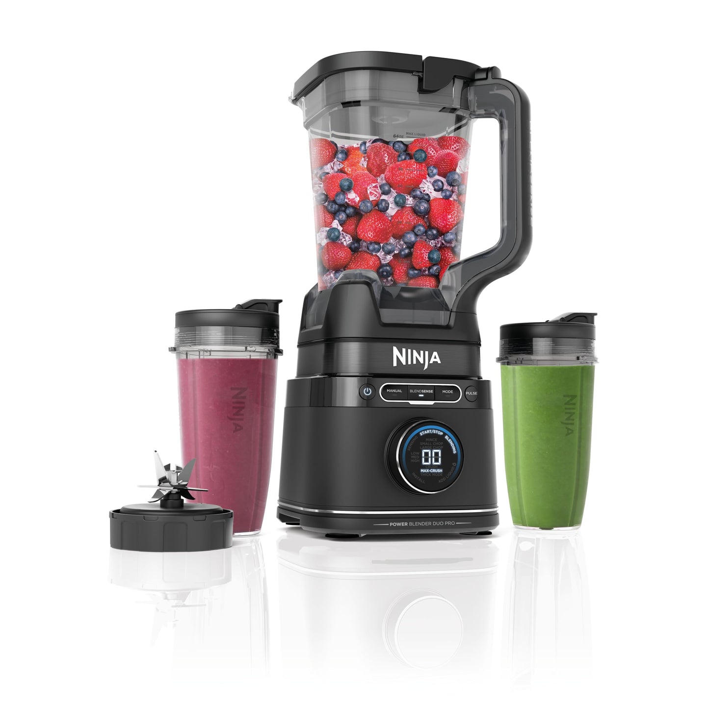 Ninja 2-in-1 Detect Power Mixer Pro & Single Serve, 1200W mixer with jug, & 2x single serve cups, mix smoothies, chop vegetables & mix frozen drinks, black, TB301EU