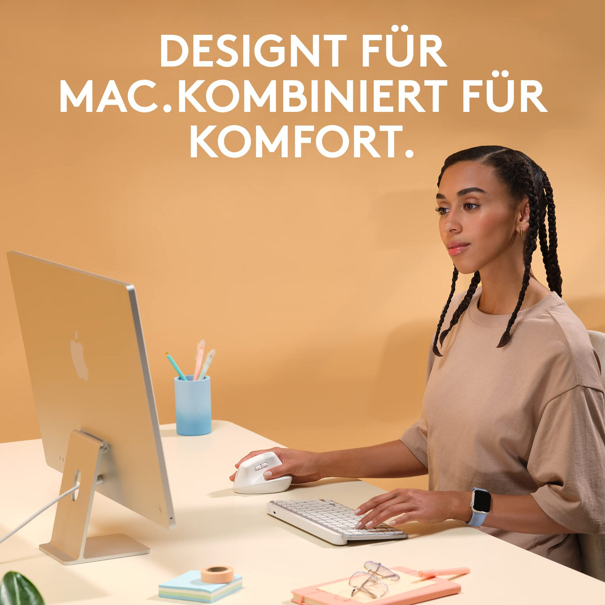 Set Logitech cu tastatura MX Keys Mini pentru Mac și mouse-ul vertical ergonomic Lift pentru Mac – fără fir, Bluetooth, taste cu iluminare de fundal, silențios, compatibil cu macOS/iPadOS/MacBook/iMac/iPad - 910-006473