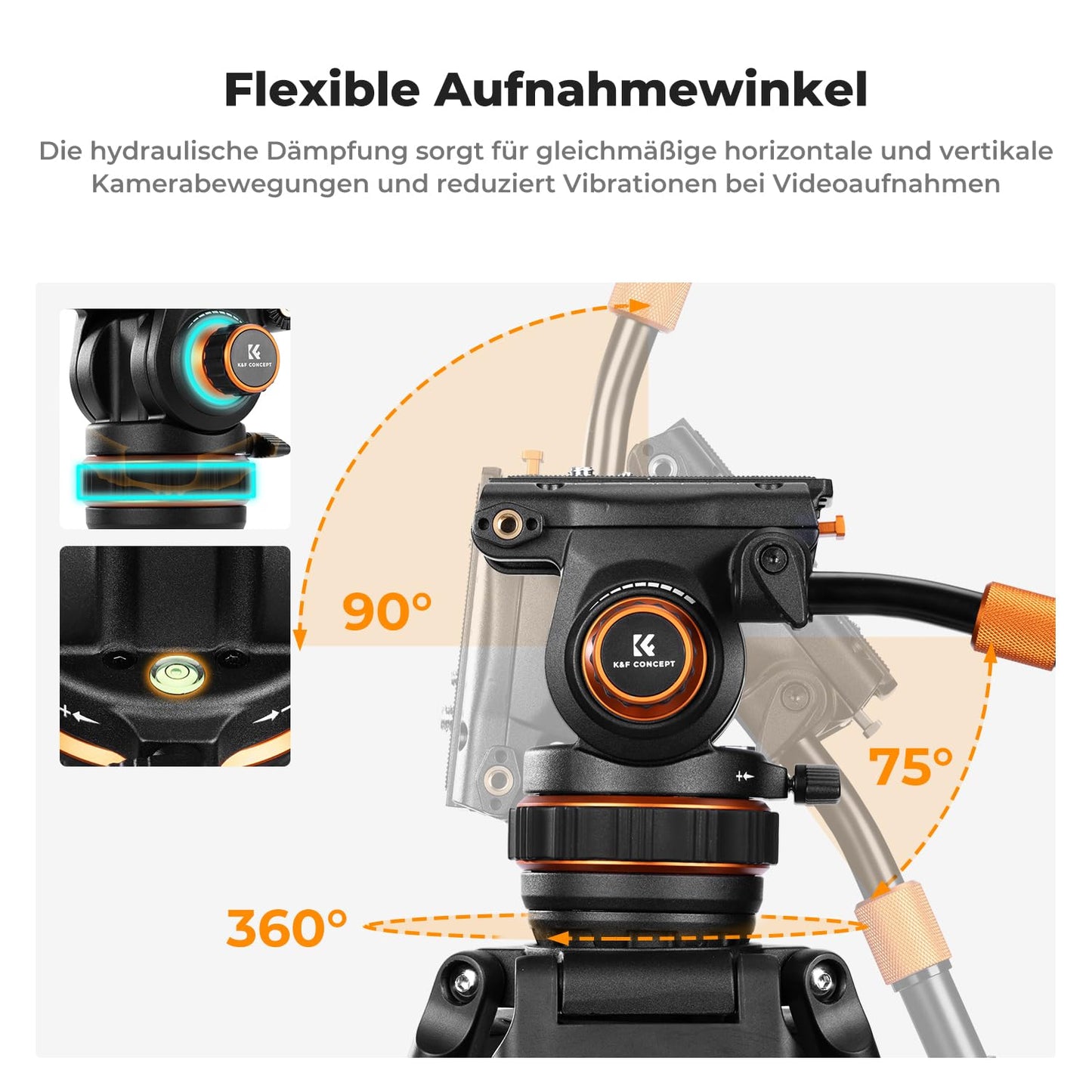 Video tripod, K&F Concept VA3+BV20 aluminum black camera tripod, with 360° fluid head, 191cm video tripod, compatible with Canon Nikon Sony and other DSLR, camcorders, cameras, 10kg load capacity - KF09.148