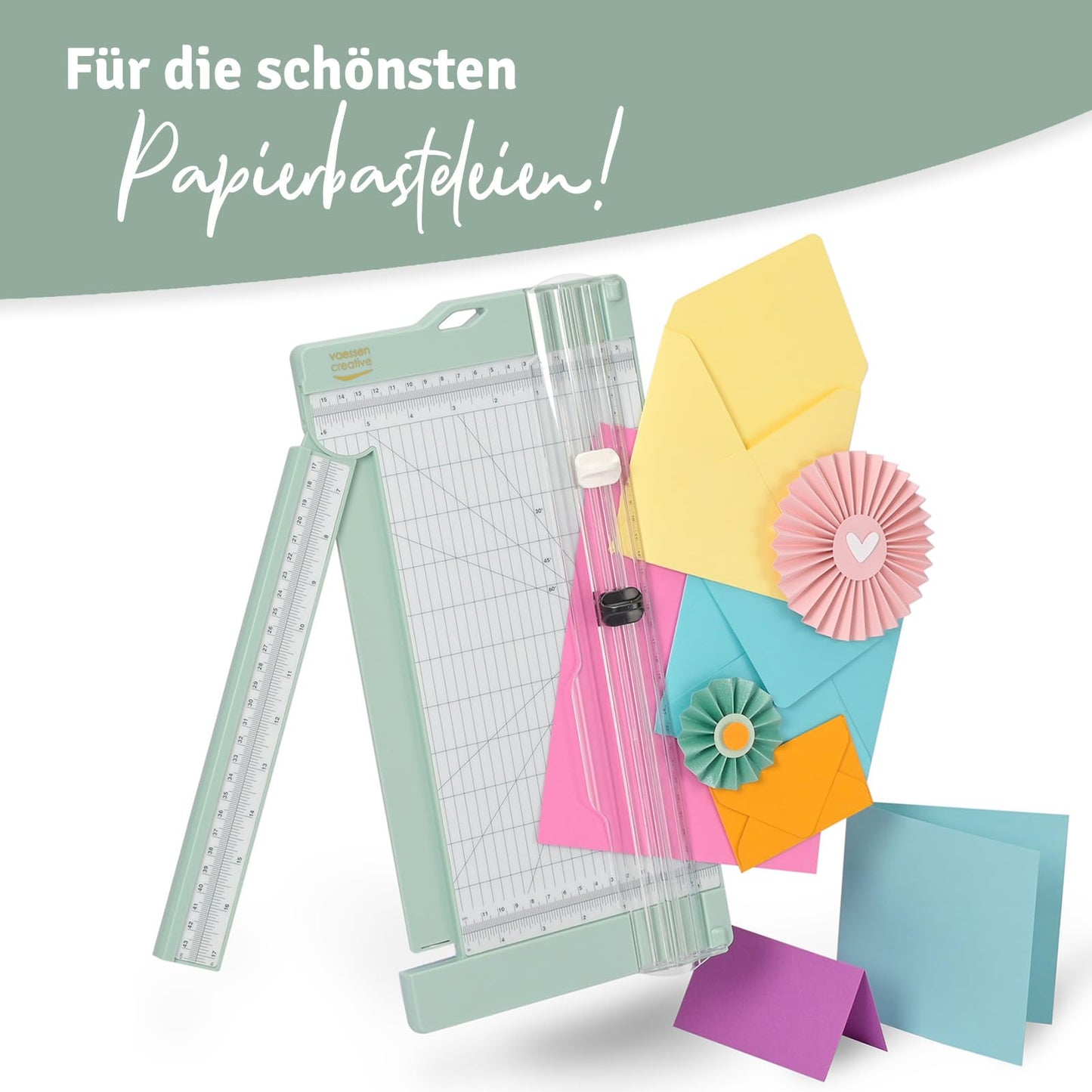 Vaessen Creative paper cutter with folding board 15x30.5cm, mint green, for scrapbooking and card making - 2207-109