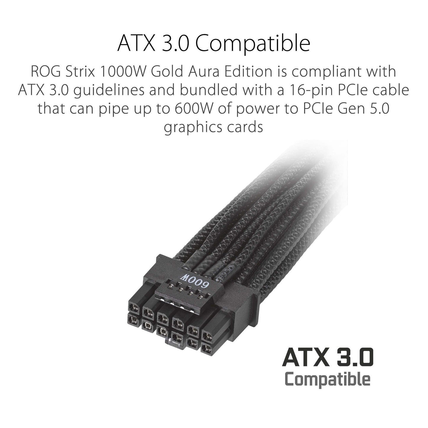 ASUS ROG Strix 1000W Gold Aura Edition RGB power supply (1000 watts, Aura Sync RGB lighting, 80+ Gold certification, Axial-Tech fan, ATX 3.0 compatible, PCIe 5.0 Ready) - 90YE00P1-B0NA00