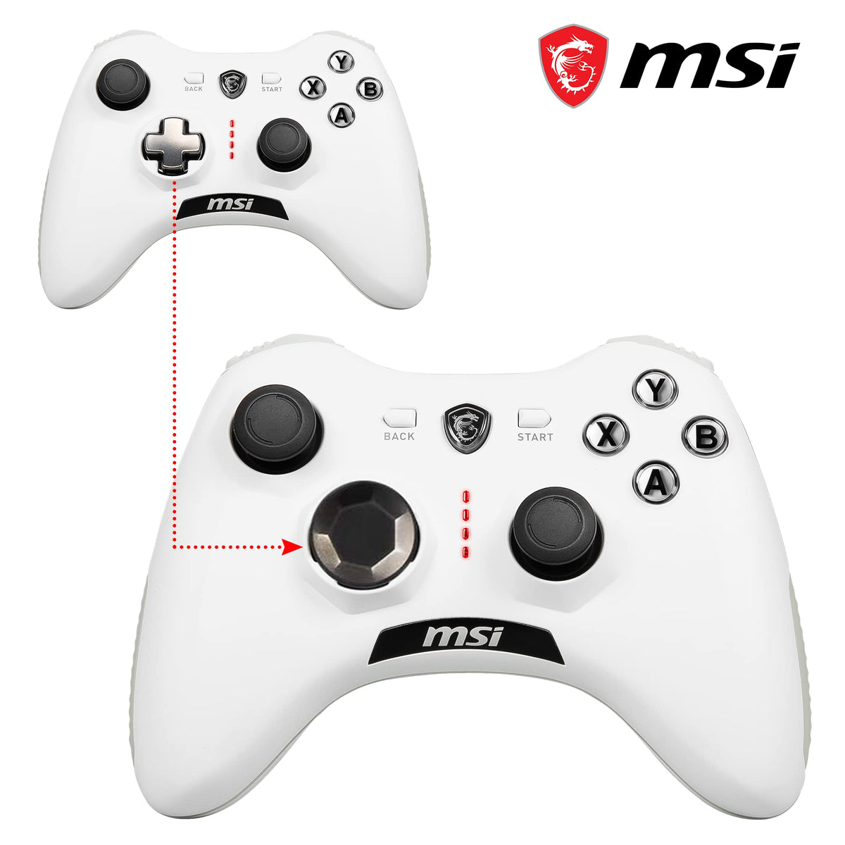 MSI Force GC20 V2 White Controler pentru PC cu fir - capace D-Pad interschimbabile, două motoare de vibrație, USB 2.0 - alb, cu fir - S10-04G0020-EC4