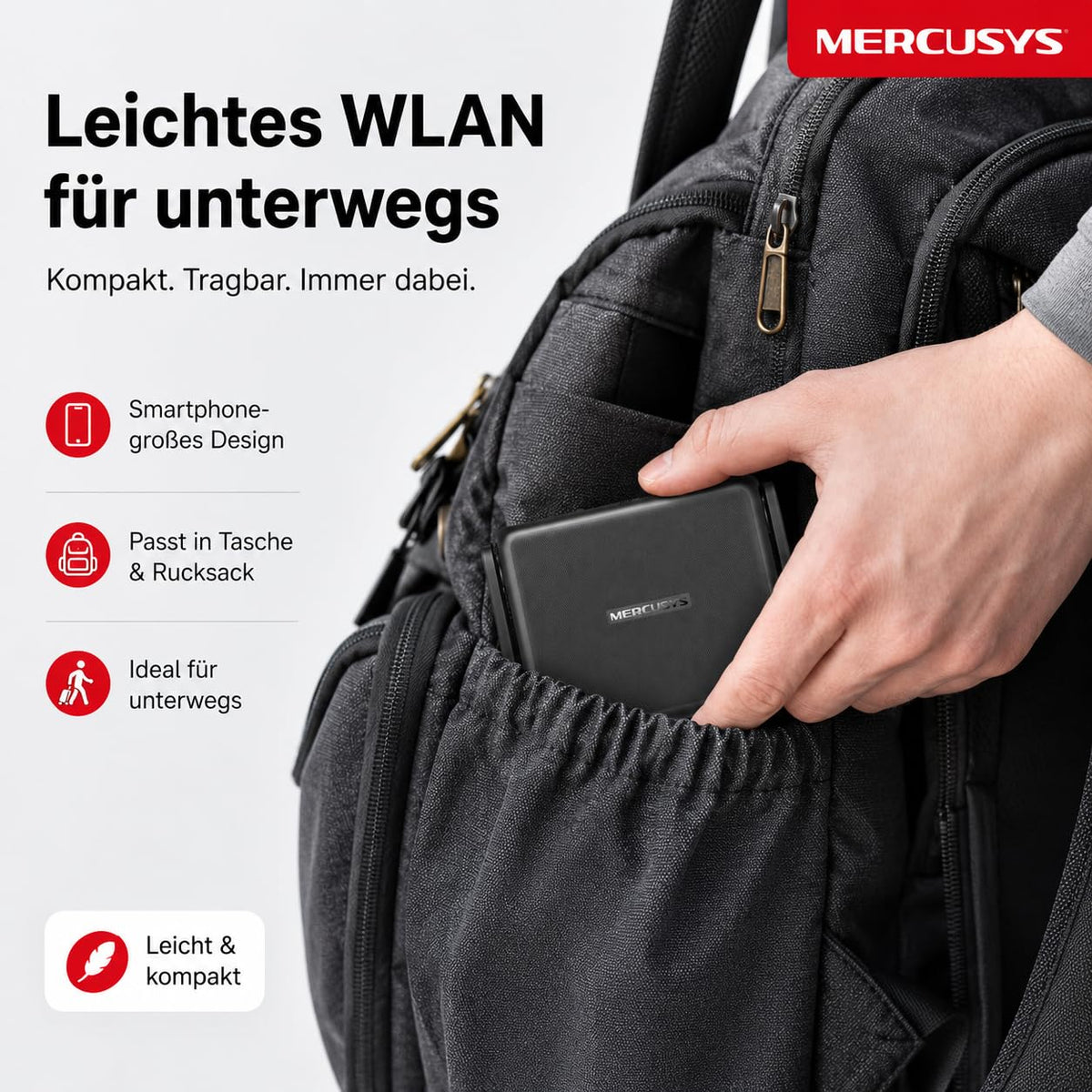 Mercusys MB113-4G LTE WLAN Router, portable 4G router with SIM card, Cat 4 up to 150 Mbit/s, 2× 100 Mbps ports, OpenVPN, plug & play, supports up to 32 devices, power bank operation.