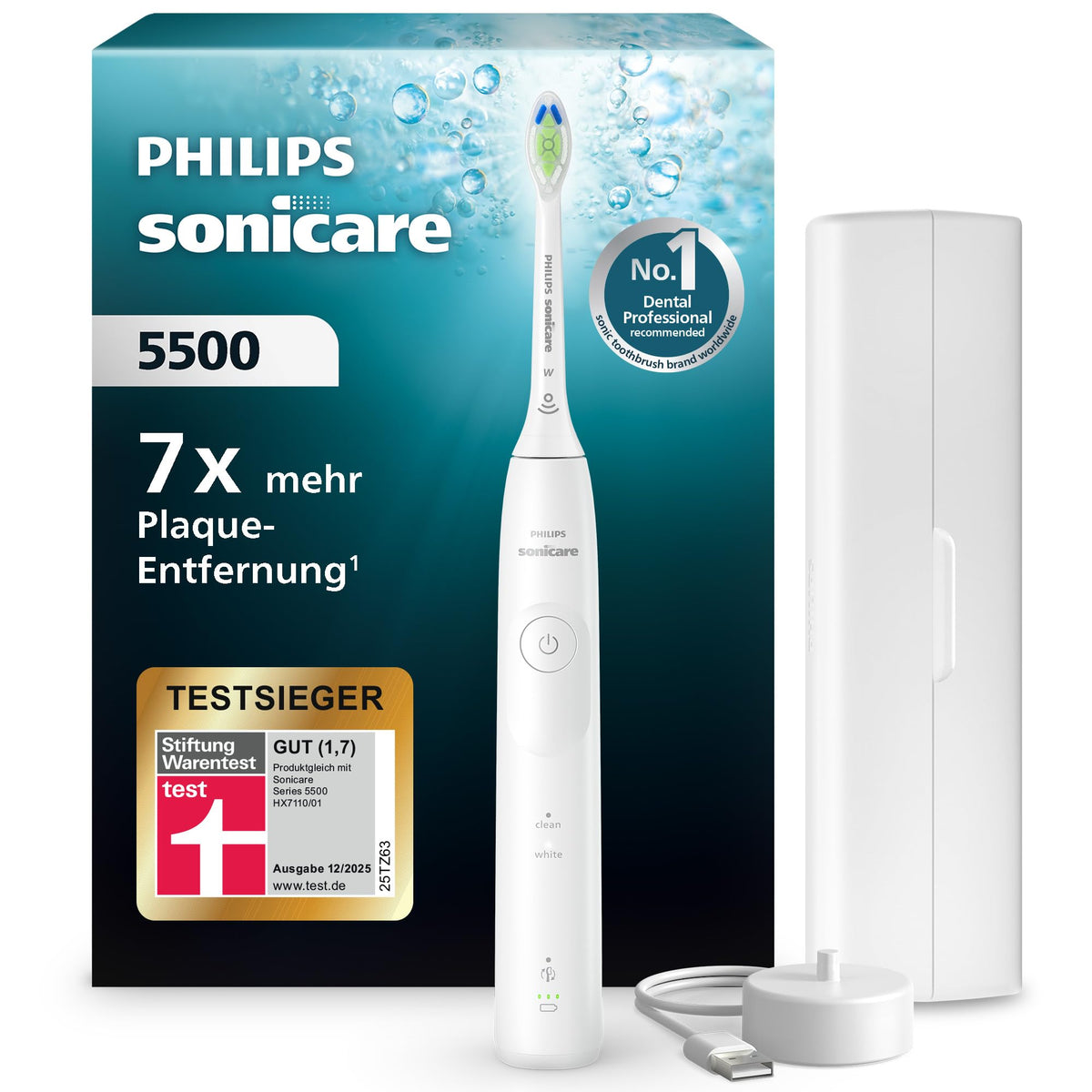 Philips Sonicare 5500 electric toothbrush, sonic toothbrush with 2 brushing modes, pressure control, EasyStart, SmartTimer, and BrushPacer, white, model HX7110/02 [New Technology]