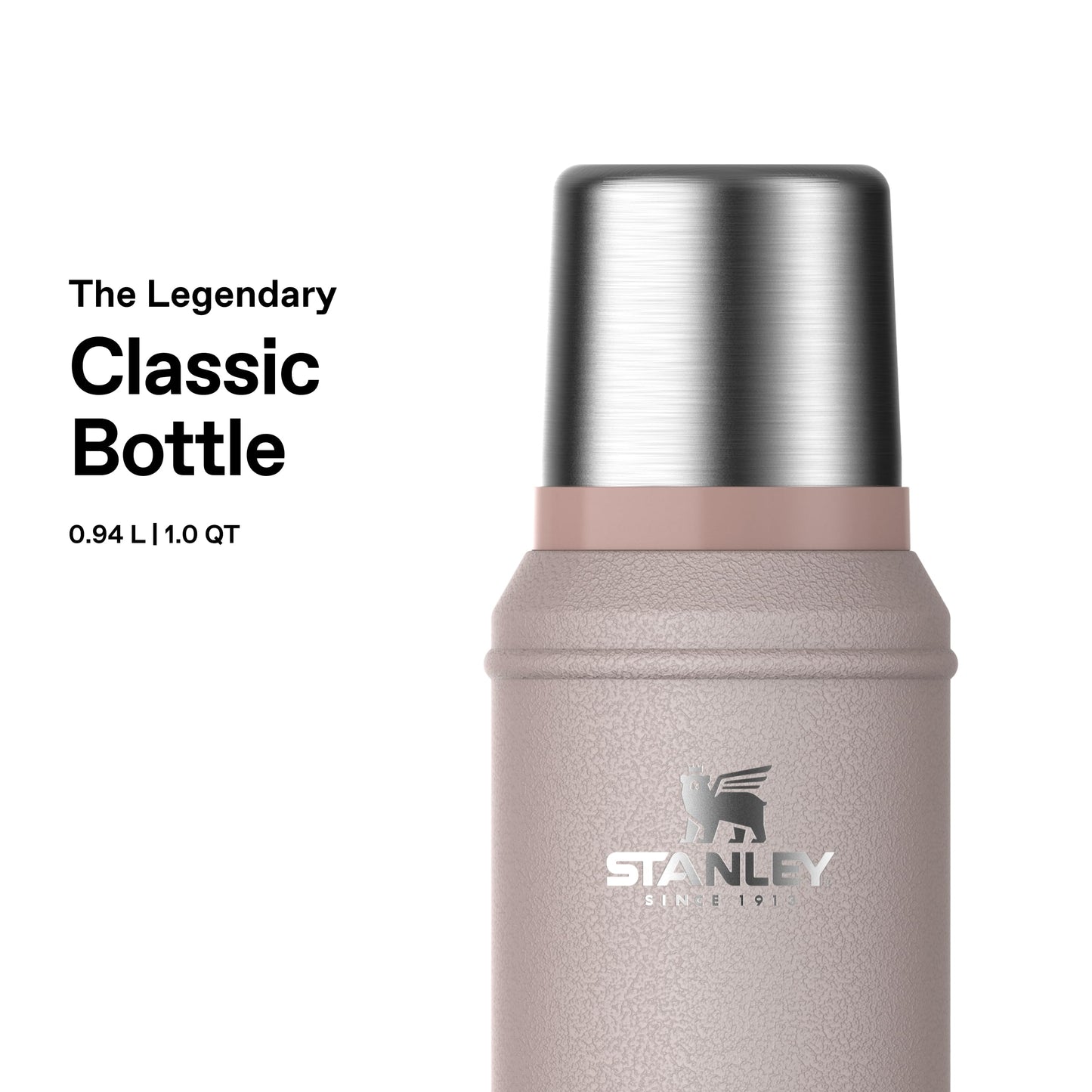 Stanley 1913 Classic Legendary Thermos Flask 0.94L - Keeps Hot or Cold for 24 Hours - Dishwasher Safe - Lid Serves as a Mug - Vacuum Flask BPA Free - Stainless Steel Thermos Flask - Rose Quartz - 100000117255