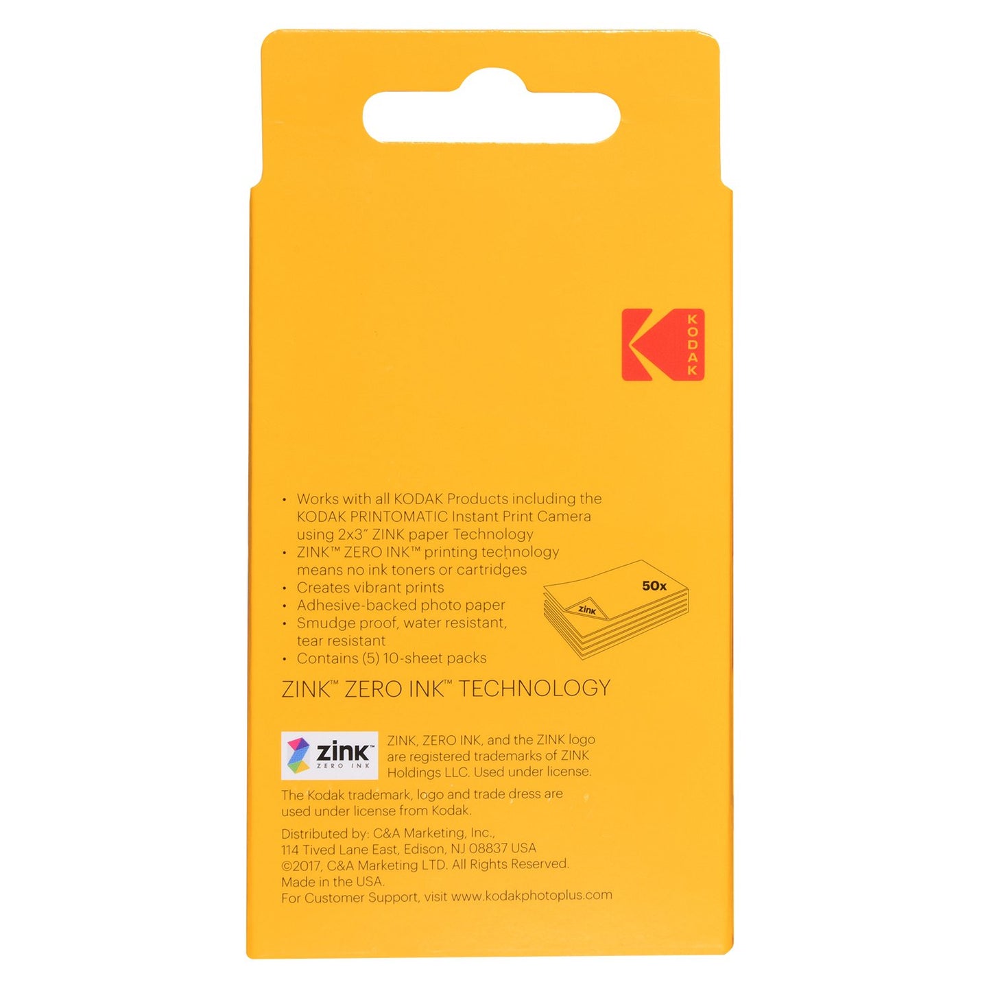 KODAK 2x3 (5x7.6 cm) Zink Fotopapier mit Selbstklebender Rückseite ROD-Z2X350