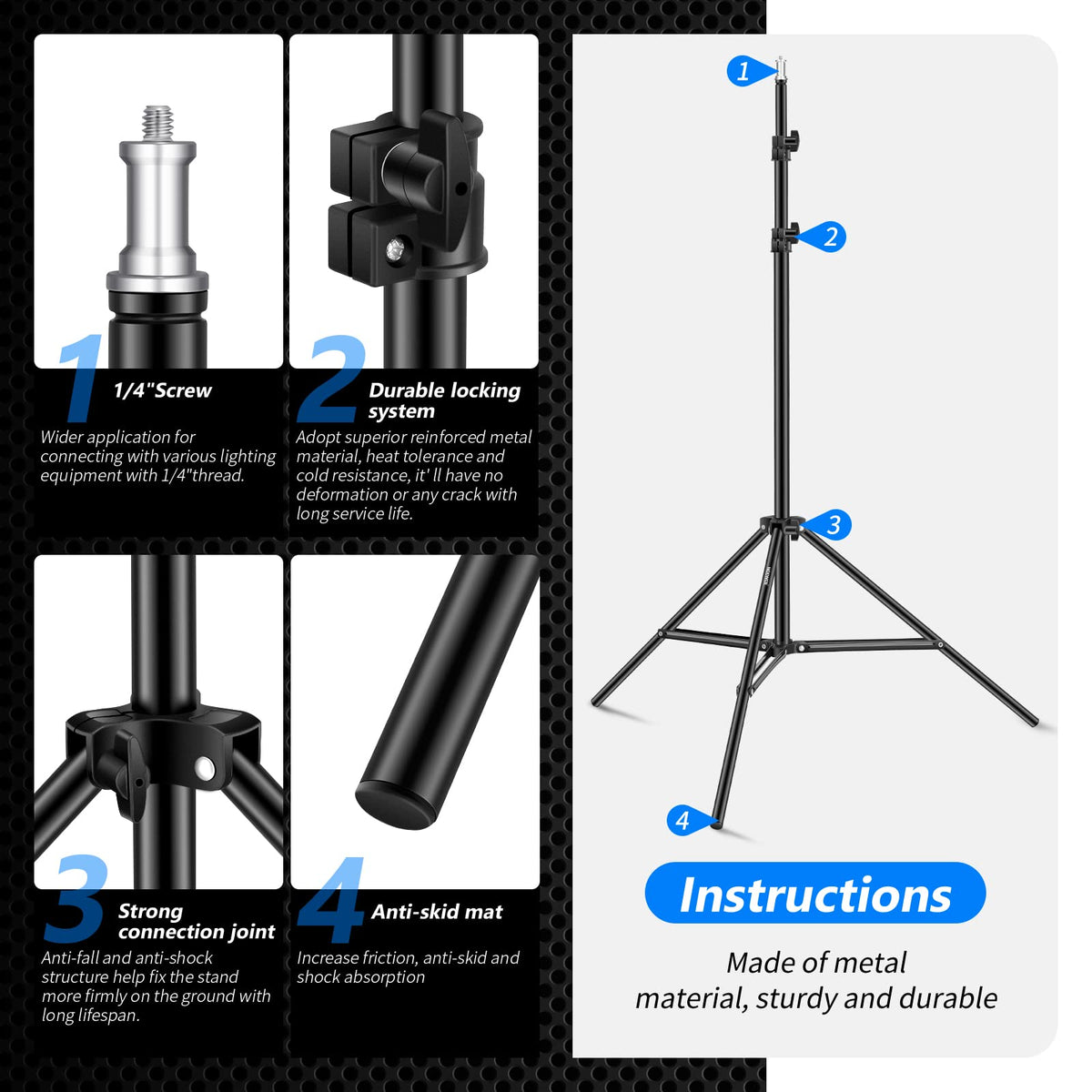 Neewer 190 cm suport pentru iluminare fotografie pentru reflector, softbox, lumină, umbrelă și fundal - 10000117