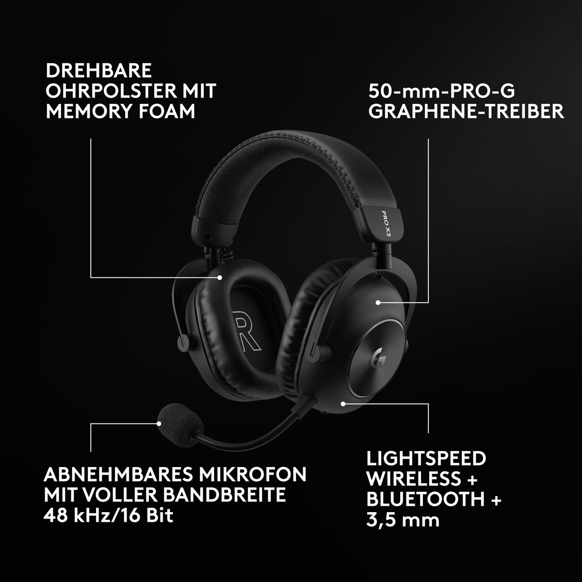 Logitech G PRO X3 Lightspeed Gaming Headset - Black - 981-001740
